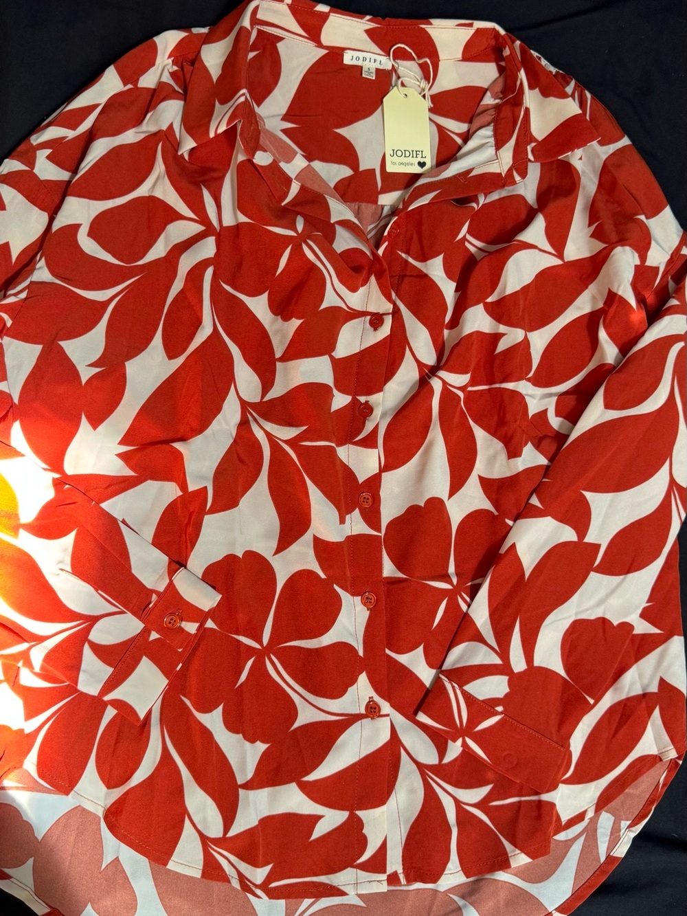 JODIFL Rust Red & Ivory Floral Button-Down Shirt